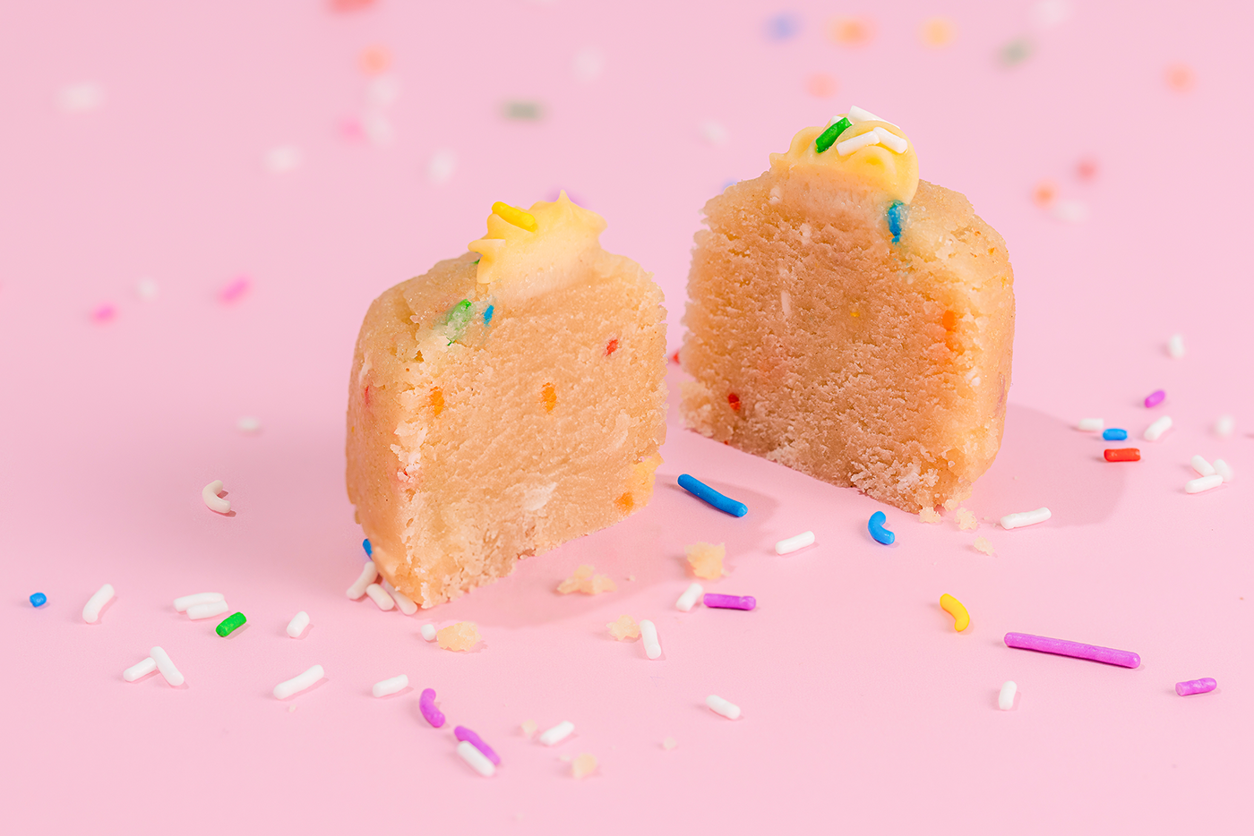 Probites Birthday Cake — cross section, two halves