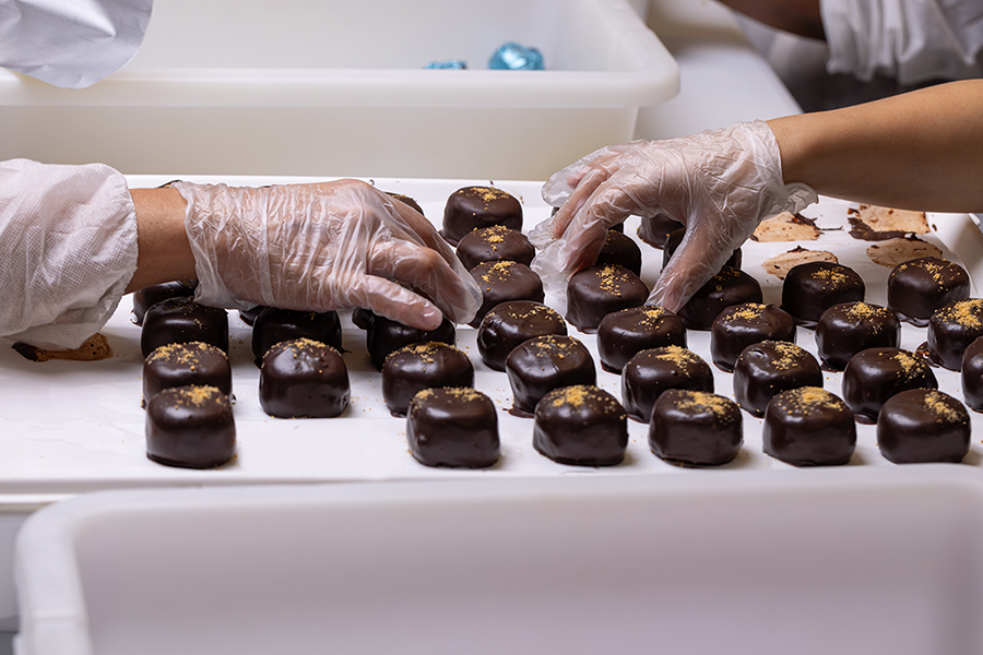 Probites Craft & Process — arranging chocolate bites on tray