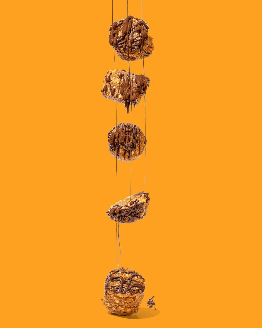 Probites Peanut Butter Crunch — suspended bites with chocolate drips