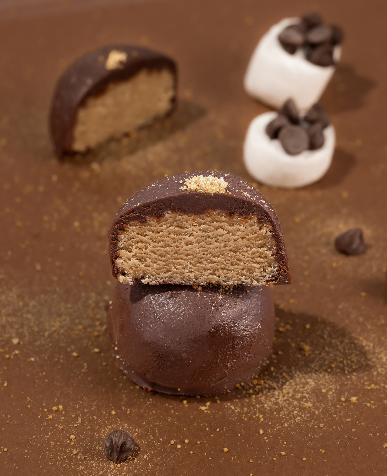 Probites S'mores — stacked bite with shallow depth of field