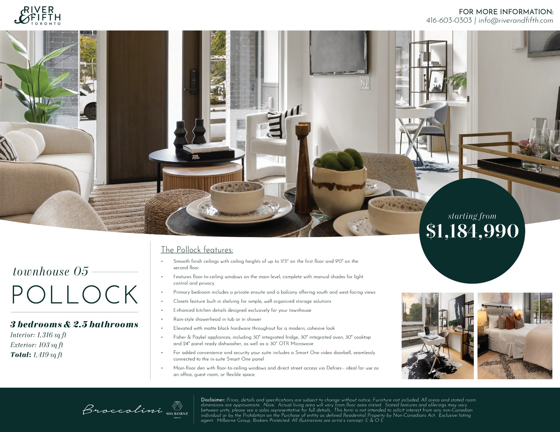 River & Fifth — Pollock TH05 redesigned spec sheet, page 1