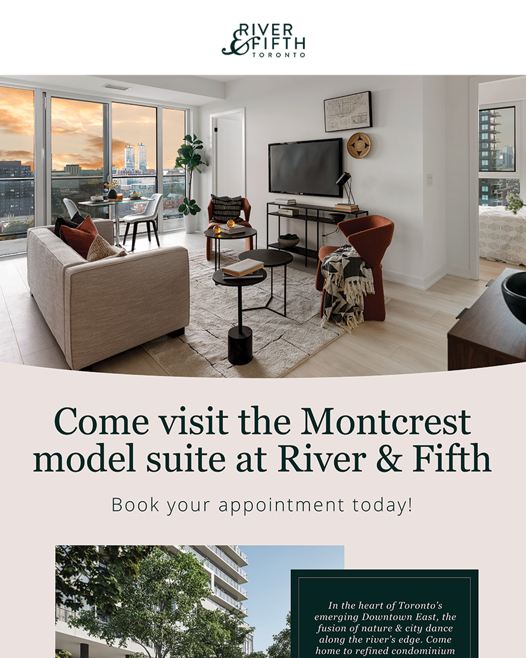 River & Fifth — Montcrest Model Suite Launch email newsletter